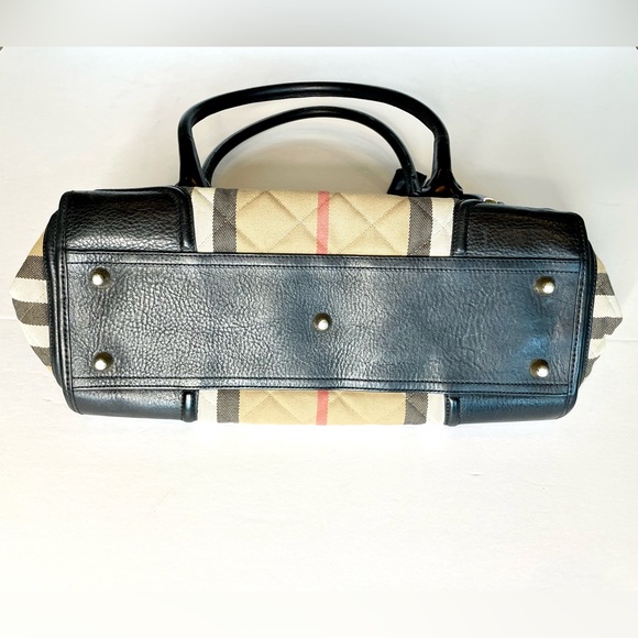 Burberry Manor Satchel Nova Check Black Leather Trim Tote Bag Authentic - Picture 9 of 16